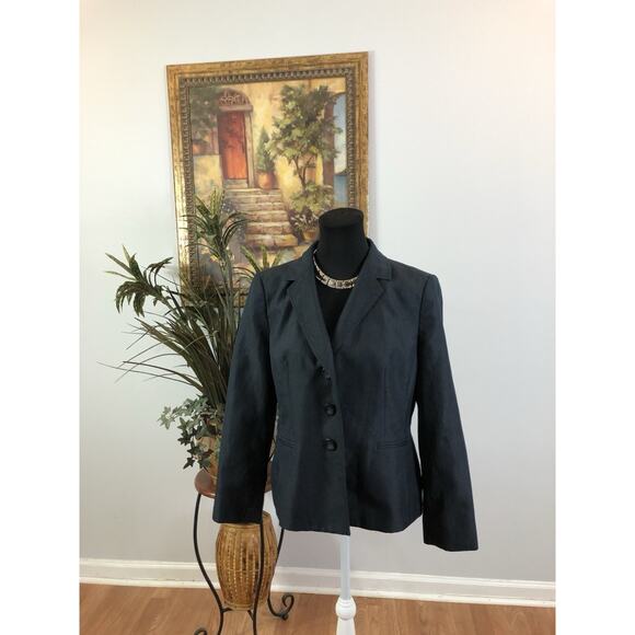 Le Suit Women Jacket 14P Mob Wife 3 Buttons Front Blue Office Siren Lined Lapel - Picture 2 of 10